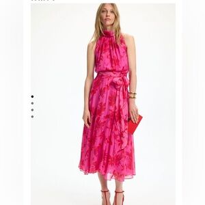New Carolina Herrera size 8 Pink Floral Halter Maxi Dress